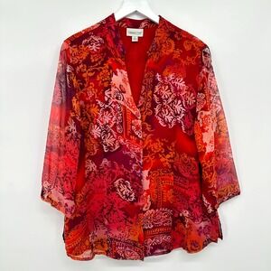 Coldwater Creek Top Shirt Blouse Size XL‎ Chiffon 100% Silk Boho Garden Party